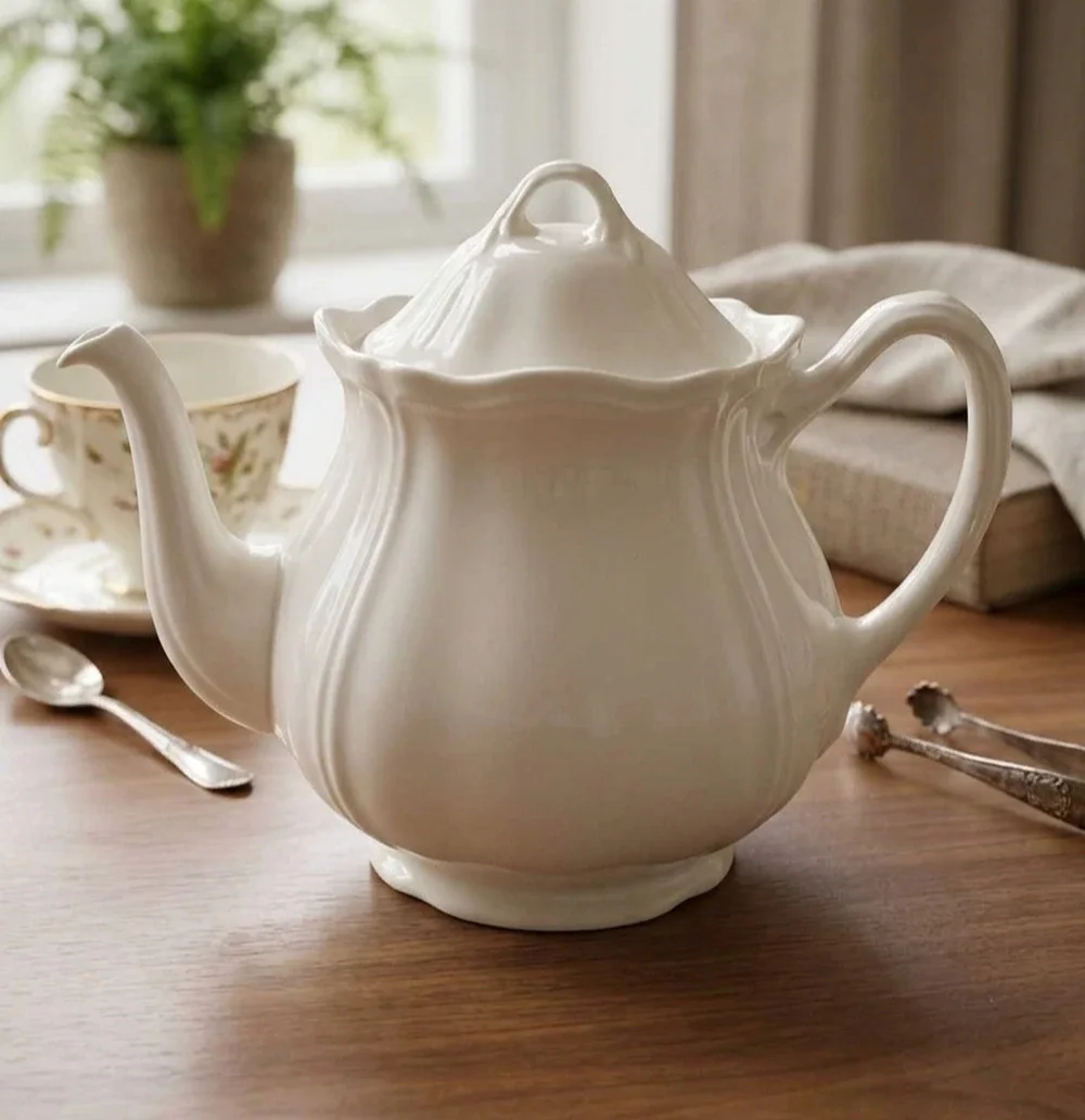 Wedgwood Queen's Shape White Ceramic Teapot with Lid Made in England VTG